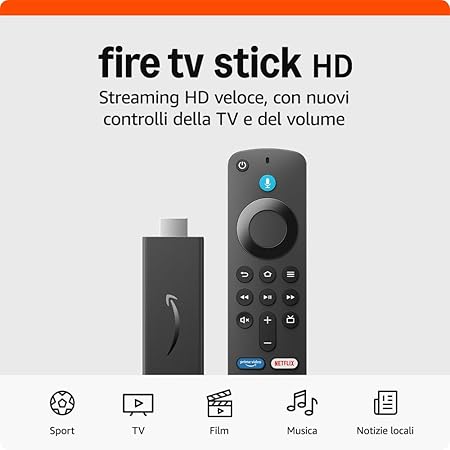 Amazon Fire TV Stick HD 8Gb TV gratuita e in diretta, telecomando vocale Alexa, alimentazione tramite TV, configurazione semplice, trova serie TV più velocemente con Alexa+